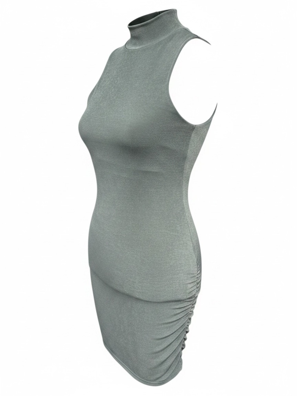 Simons Twik Sage Green Sleeveless Mock Neck Side Ruche Ribbed Mini Dress (XS)